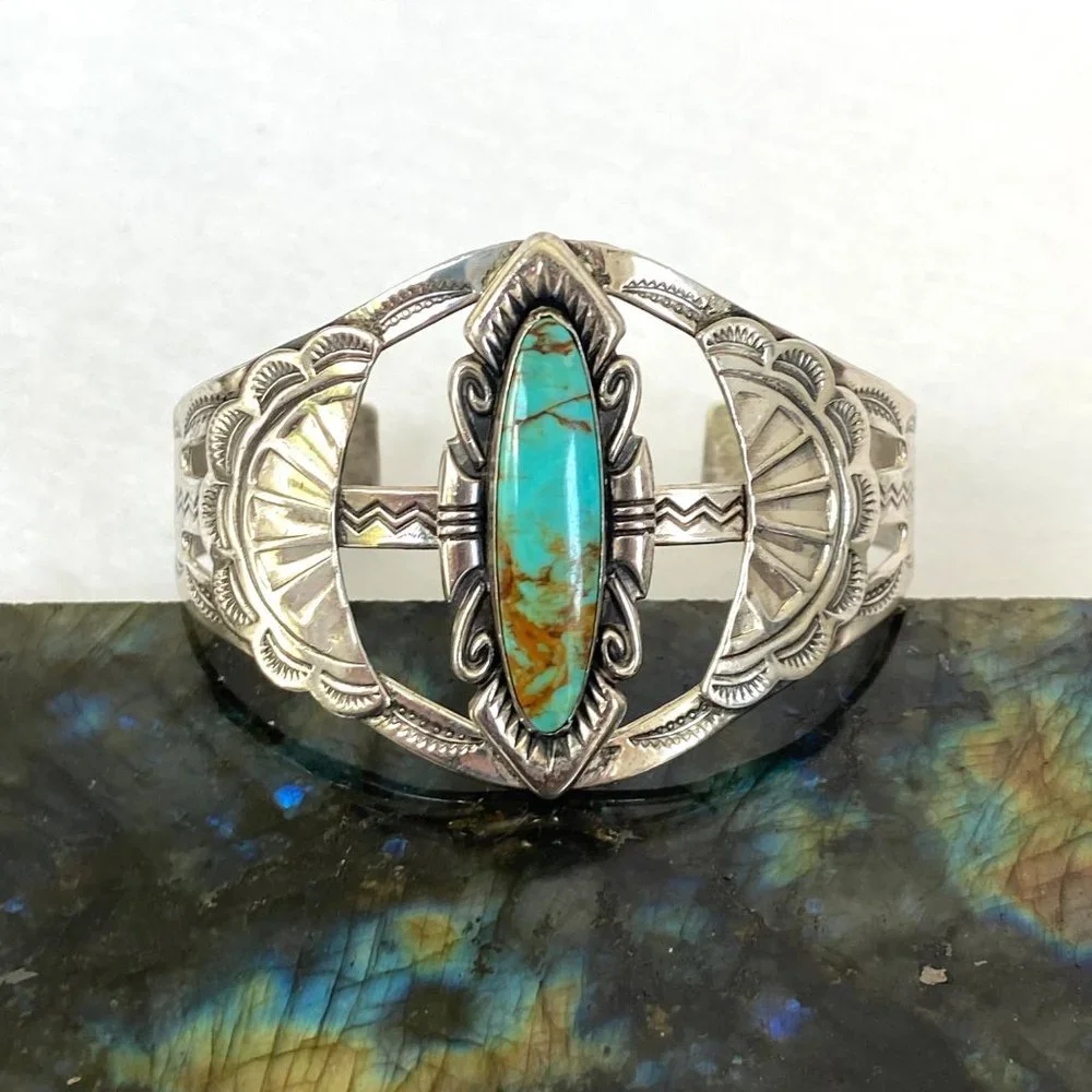 VTG Bell Trading Sterling Silver 925 Southwest Turquoise Wide Band Cuff Bracelet - Picture 6 of 16